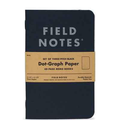 Field Notes Pitch Black Notebook, Dot Graph, 2-Pack, 4 3/4" x 7 1/2" | Atlas Stationers.