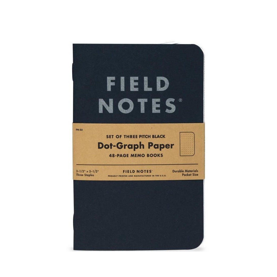 Field Notes Pitch Black Memo Book, Dot, 3-Pack, 3-1/2" x 5-1/2" | Atlas Stationers.