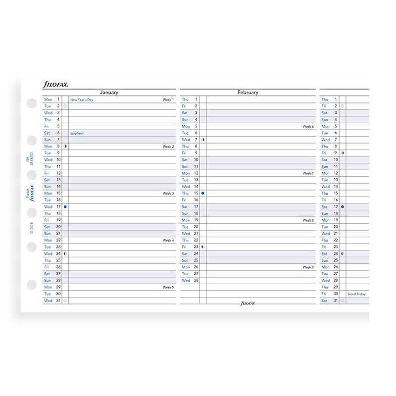 Recharge organiseur planning annuel vertical Filofax Pocket