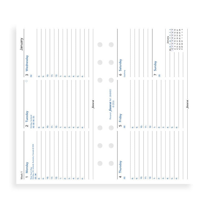 Filofax Week on Two Page Horizontal Refill - Personal | Atlas Stationers.