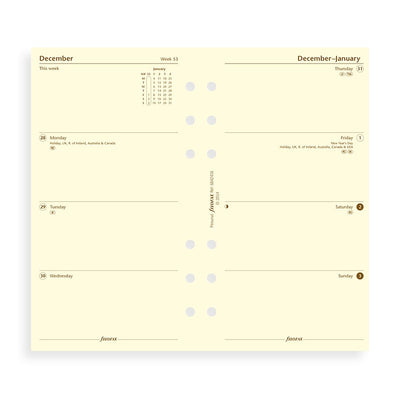 Filofax Week on Two Page Cotton Cream Refill - Personal | Atlas Stationers.