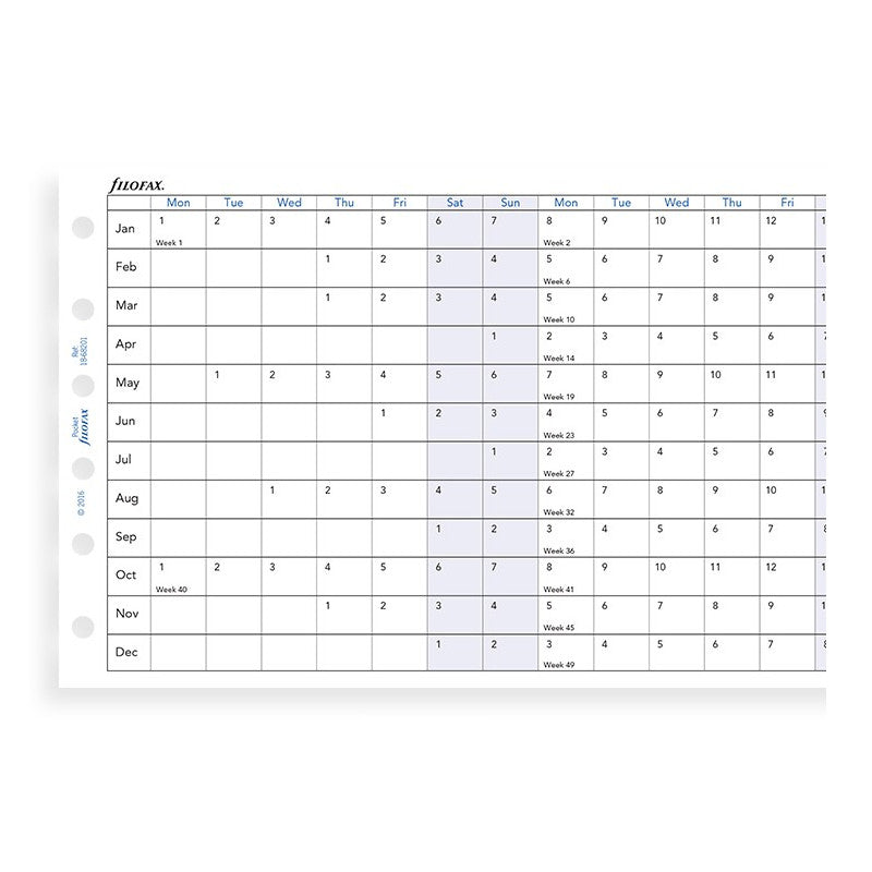 Filofax Horizontal Yearly Planner Refill - Pocket | Atlas Stationers.