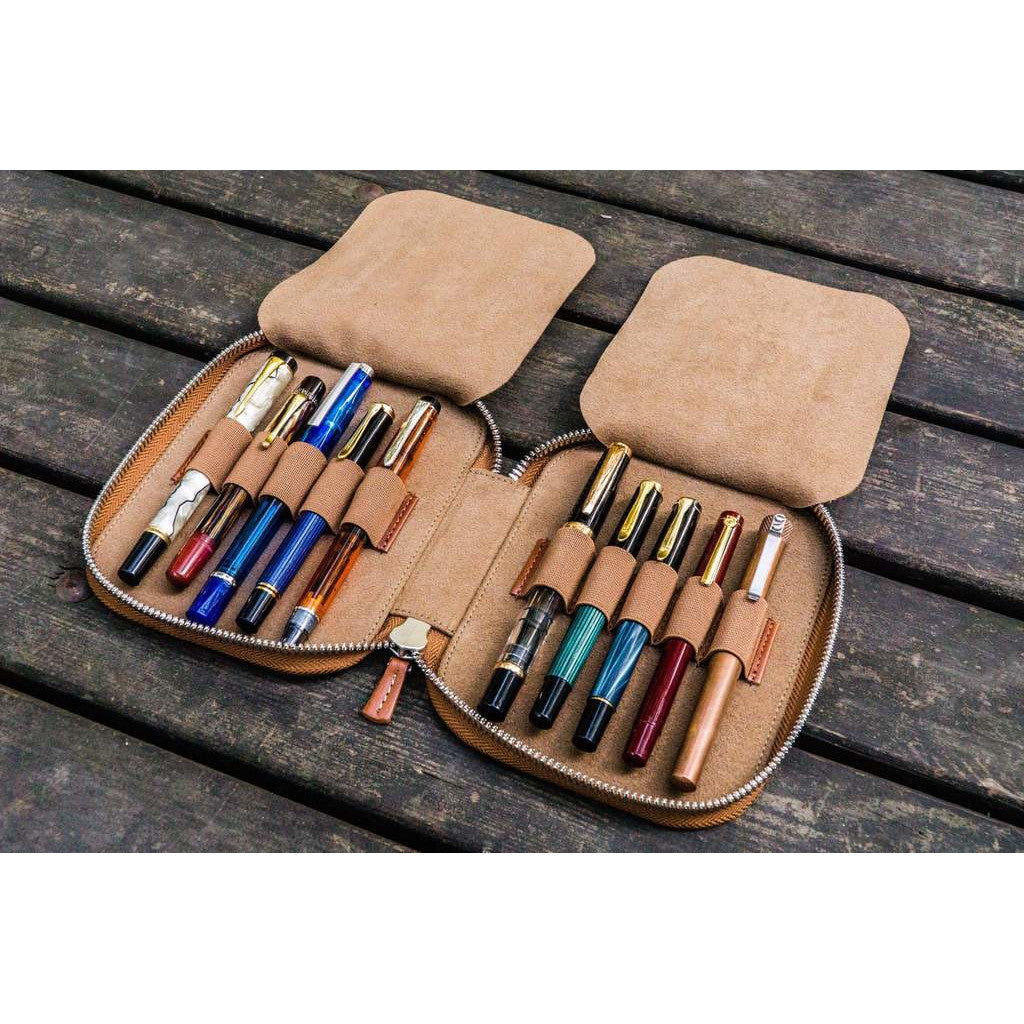 Galen Leather 10 Pen Zipper Case - Brown | Atlas Stationers.