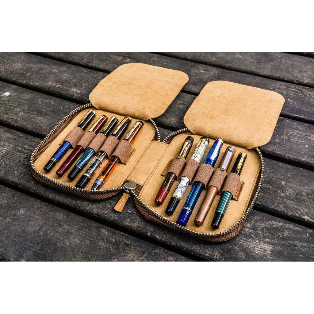Galen Leather 10 Pen Zipper Case - Crazy Horse Brown | Atlas Stationers.