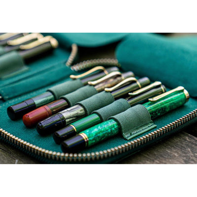 Galen Leather 10 Pen Zipper Case - Forest Green | Atlas Stationers.
