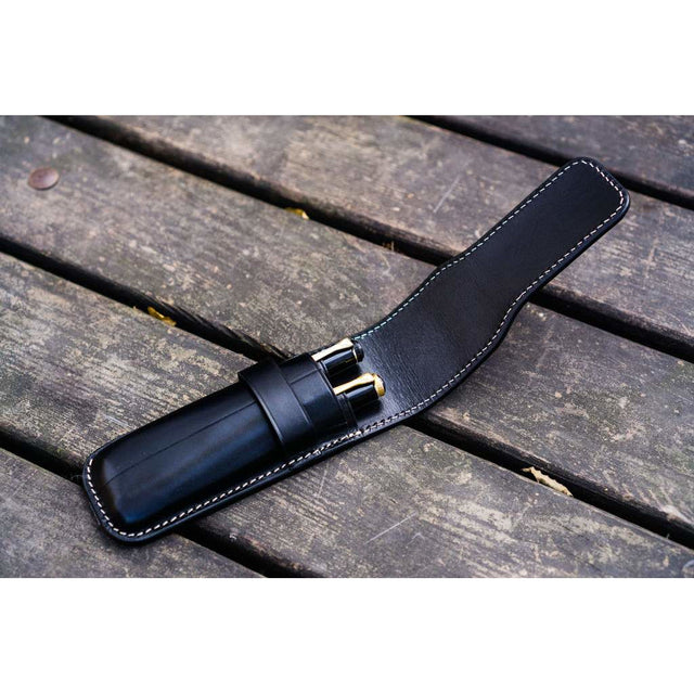 Galen Leather 2 Pen Flap Case - Black | Atlas Stationers.