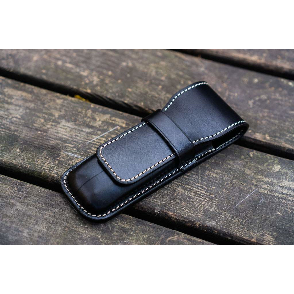 Galen Leather 2 Pen Flap Case - Black | Atlas Stationers.