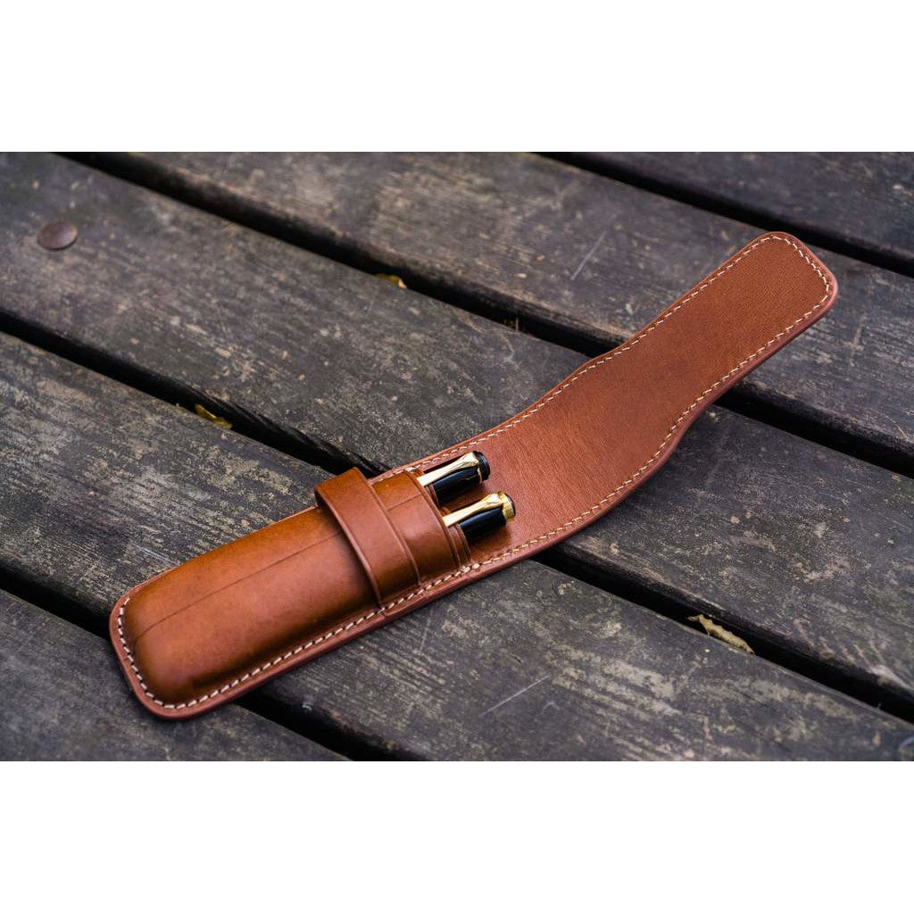 Galen Leather 2 Pen Flap Case - Brown | Atlas Stationers.