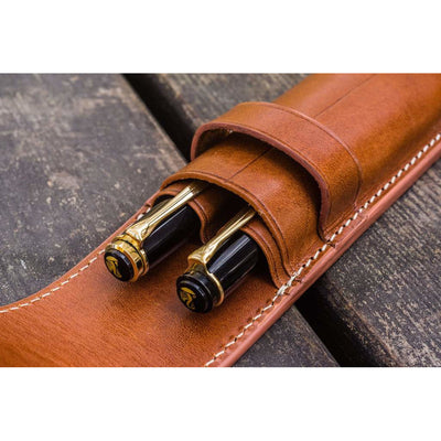 Galen Leather 2 Pen Flap Case - Brown | Atlas Stationers.