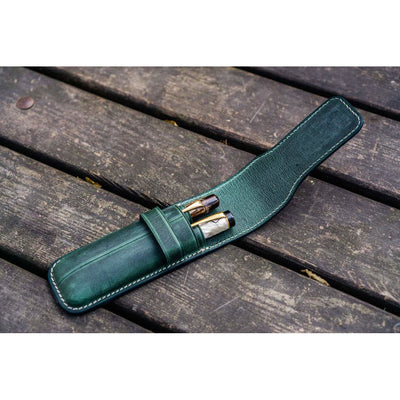 Galen Leather 2 Pen Flap Case - Crazy Horse Green | Atlas Stationers.