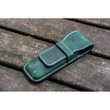 Galen Leather 2 Pen Flap Case - Crazy Horse Green | Atlas Stationers.