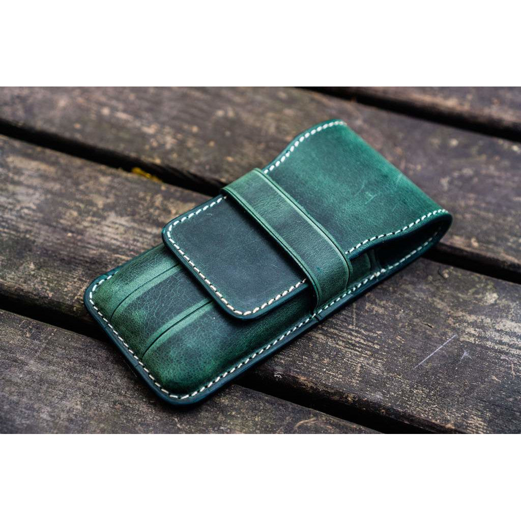 Galen Leather 3 Pen Flap Case - Forest Green | Atlas Stationers.
