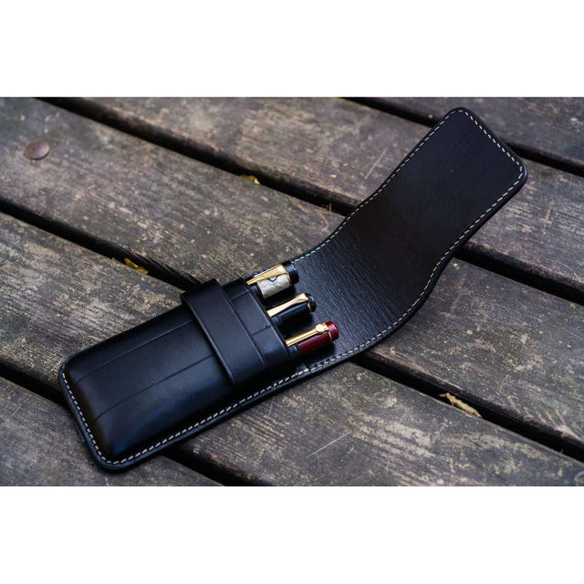 Galen Leather 3 Pen Flap Case - Black | Atlas Stationers.