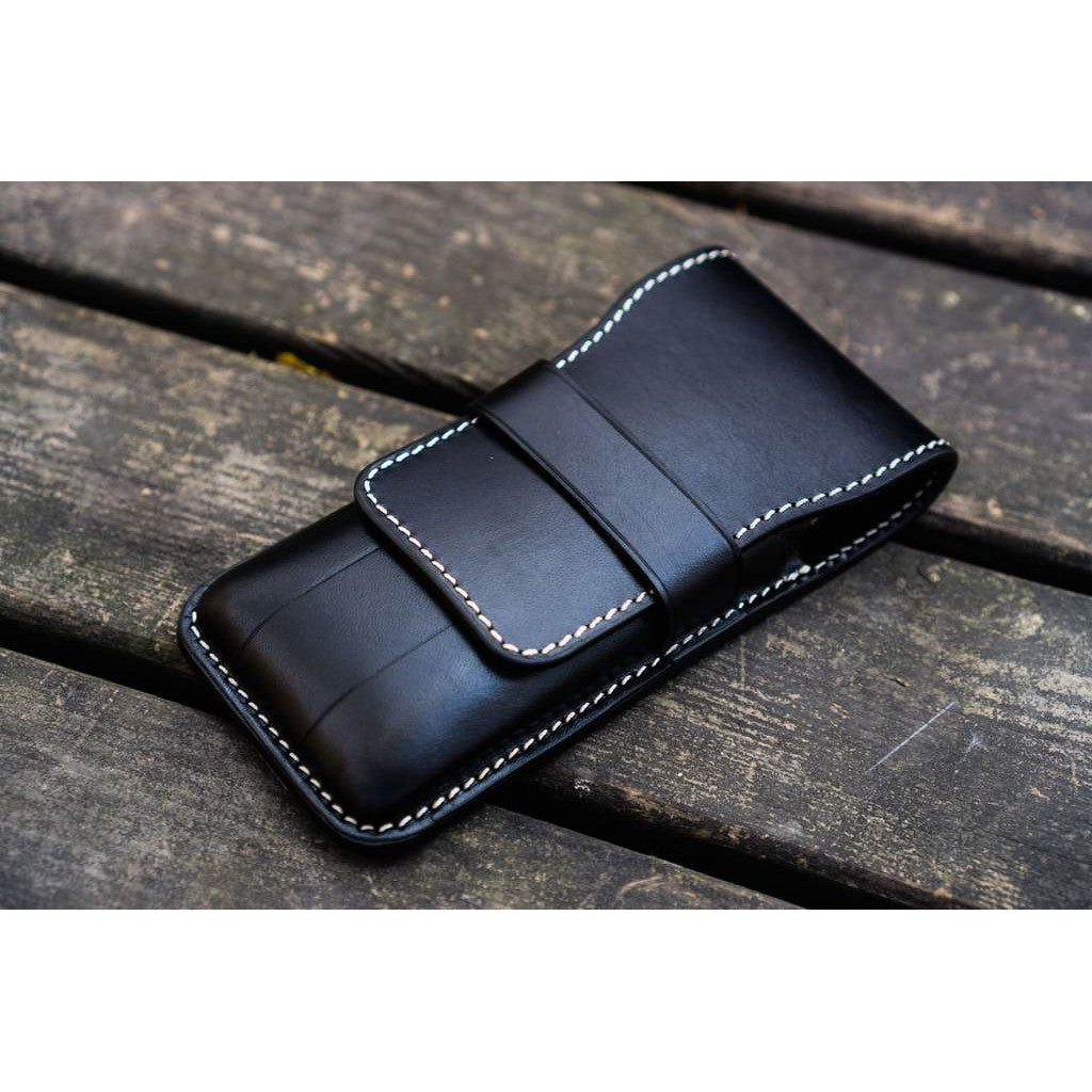 Galen Leather 3 Pen Flap Case - Black | Atlas Stationers.