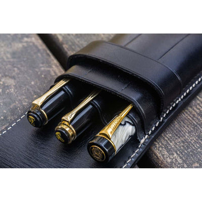 Galen Leather 3 Pen Flap Case - Black | Atlas Stationers.
