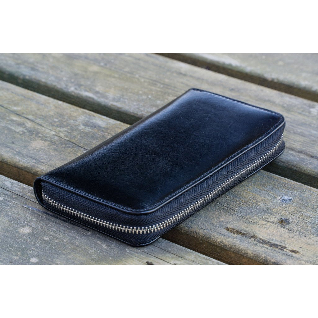 Galen Leather 3 Pen Zipper Case - Black | Atlas Stationers.
