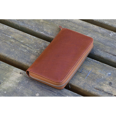 Galen Leather 3 Pen Zipper Case - Brown | Atlas Stationers.