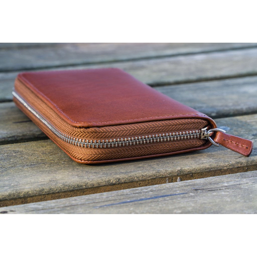 Galen Leather 3 Pen Zipper Case - Brown | Atlas Stationers.