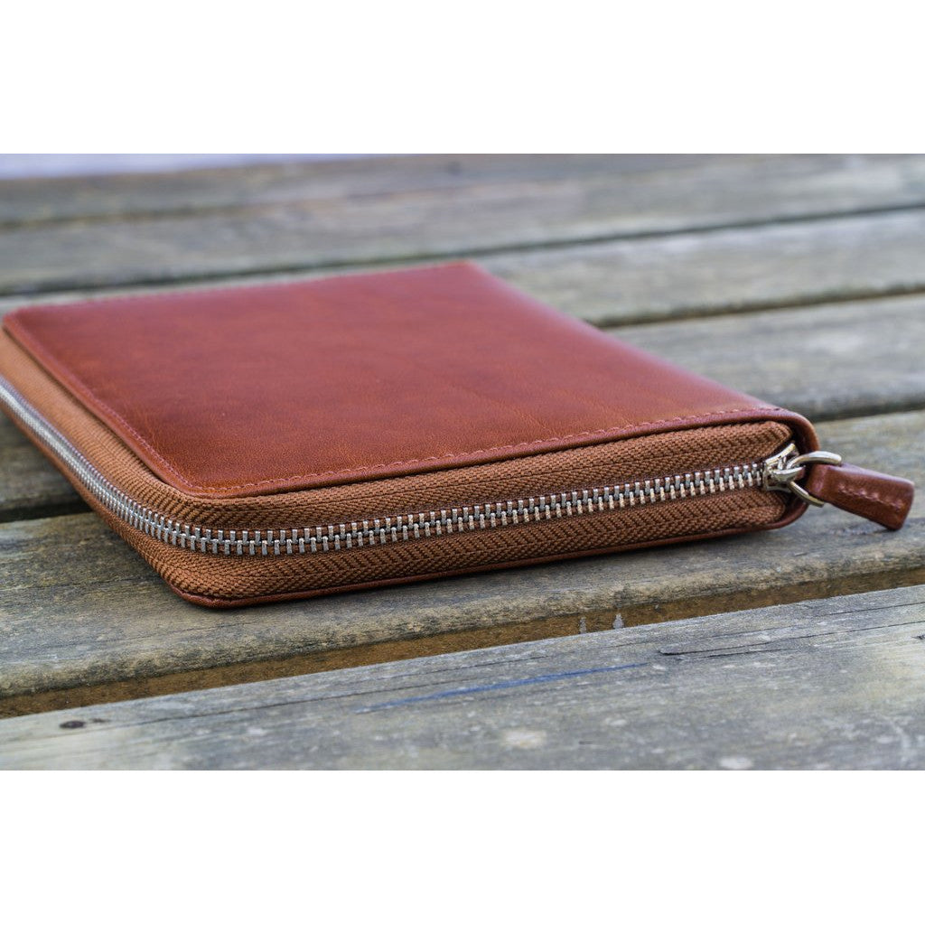 Galen Leather 5 Pen Zipper Case - Chocolate Brown | Atlas Stationers.