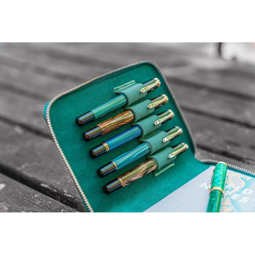 Galen Leather 5 Pen Zipper Case - Crazy Horse Green | Atlas Stationers.