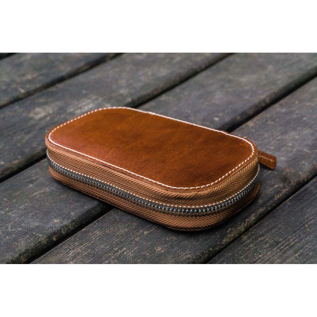 Galen Leather 6 Pen Zipper Case - Brown | Atlas Stationers.