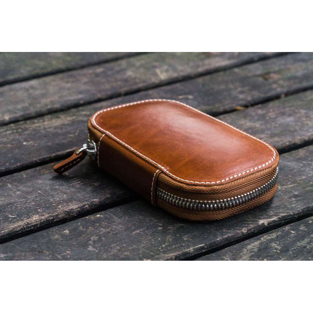Galen Leather 6 Pen Zipper Case - Brown | Atlas Stationers.