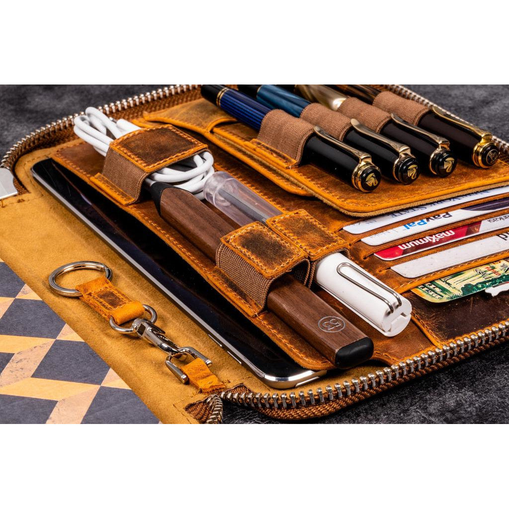 Galen Leather Zipped A5 Notebook Folio - Crazy Horse Brown | Atlas Stationers.