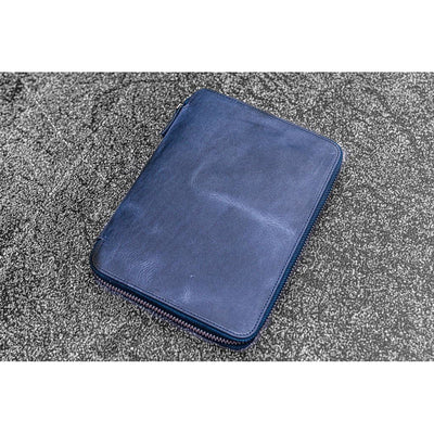 Galen Leather Zipped A5 Notebook Folio - Crazy Horse Navy | Atlas Stationers.