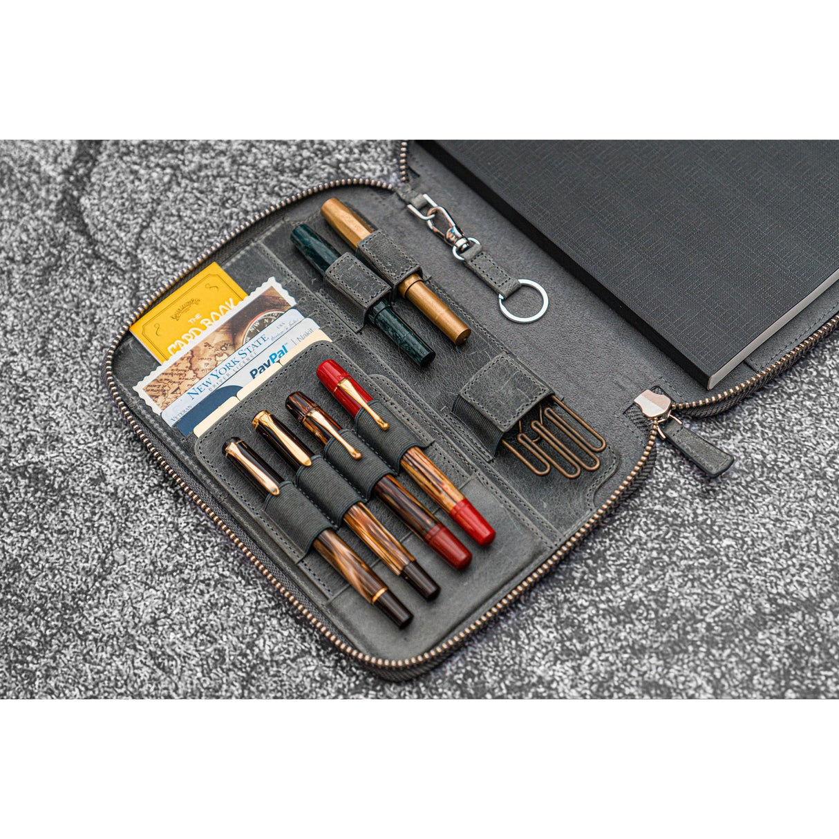 Galen Leather Zipped A5 Notebook Folio - Crazy Horse Smoky | Atlas Stationers.