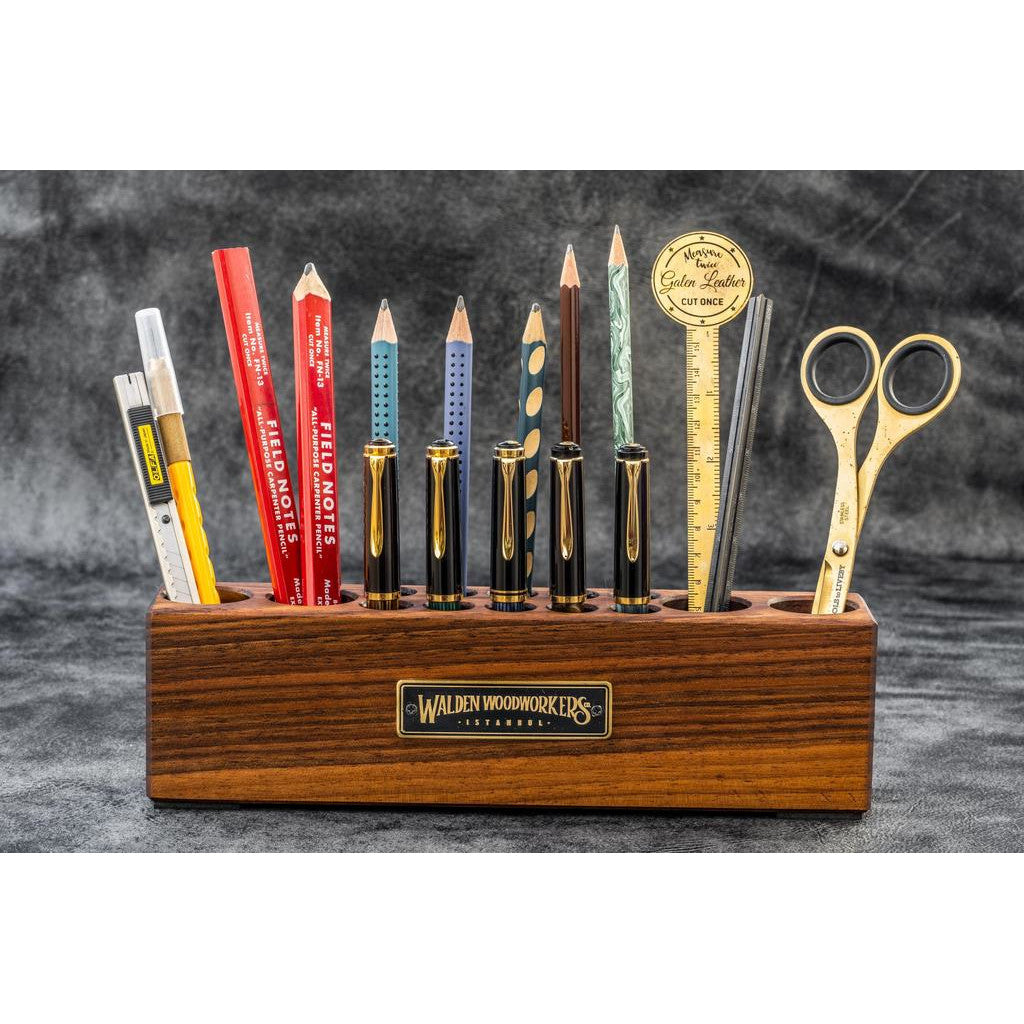 Galen Leather Wooden Desk Organizer - Walnut – Atlas Stationers