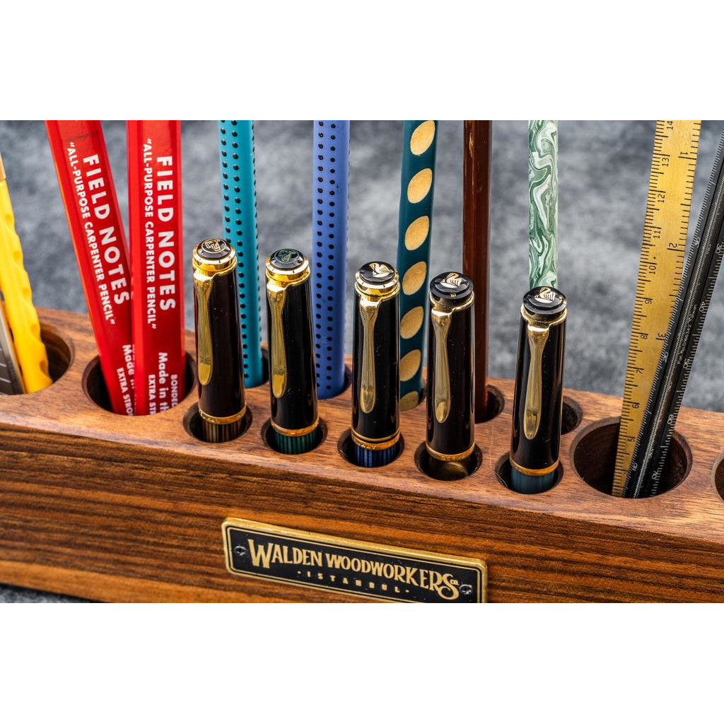 Galen Leather Wooden Desk Organizer - Walnut | Atlas Stationers.