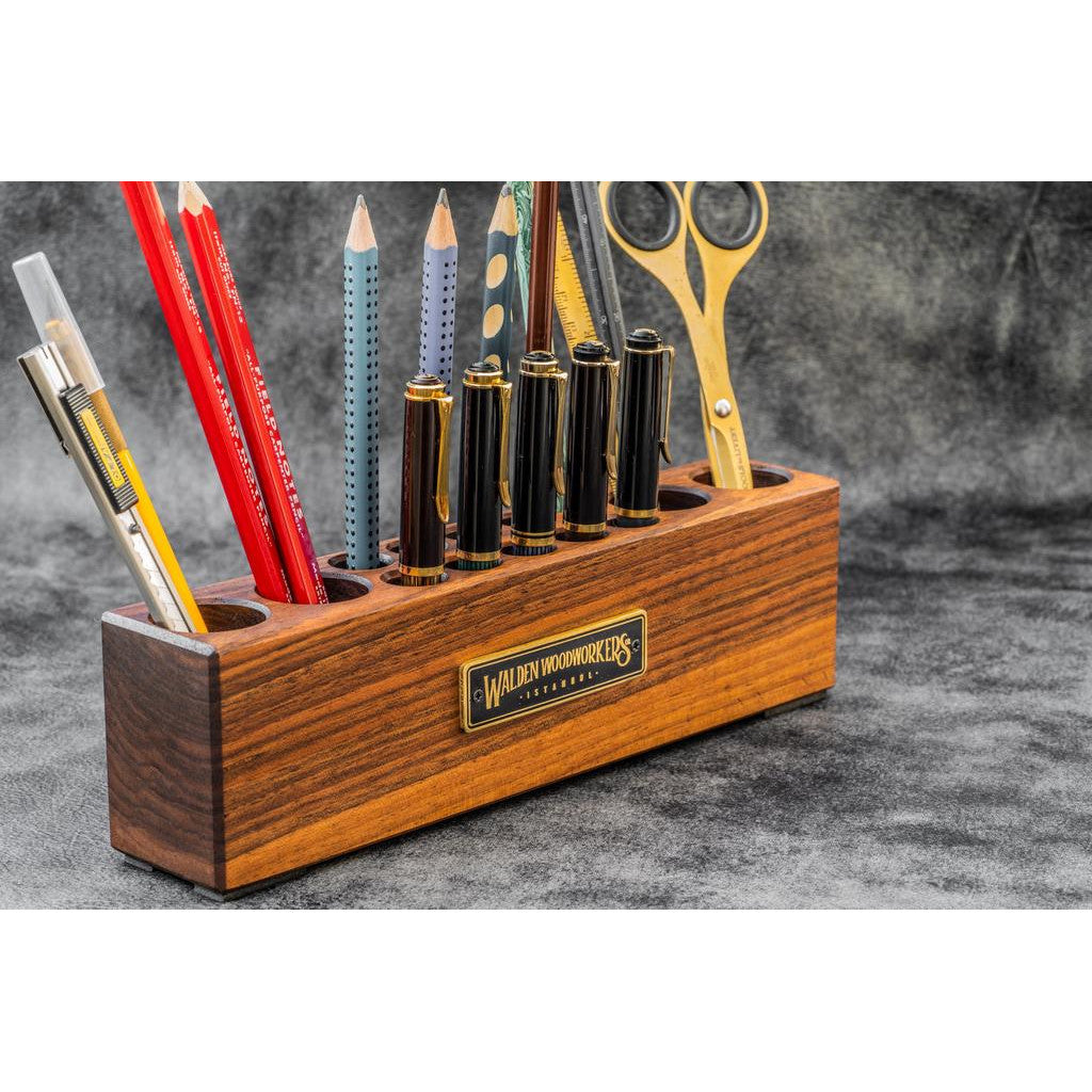 Galen Leather Wooden Desk Organizer - Walnut | Atlas Stationers.