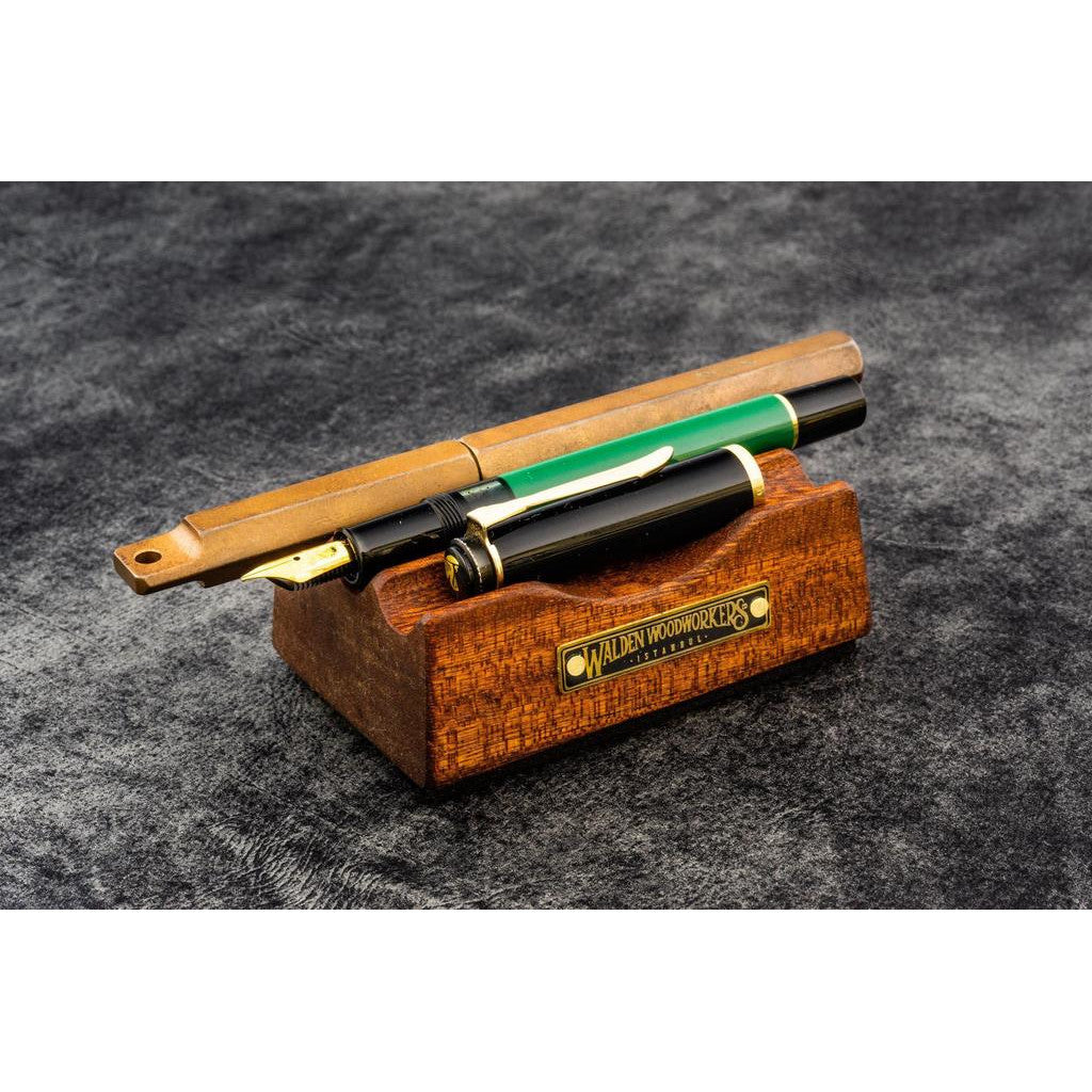 Galen Leather Wooden Pen Rest - Mahogany | Atlas Stationers.
