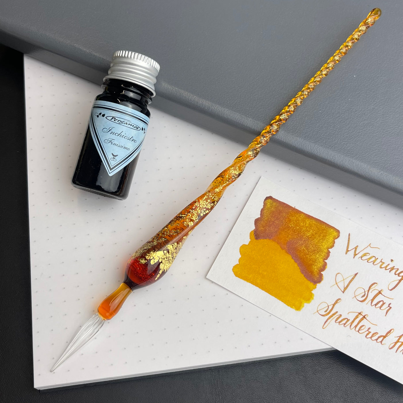 Murano Glass Dip Pen with Gold Leaf - Amber