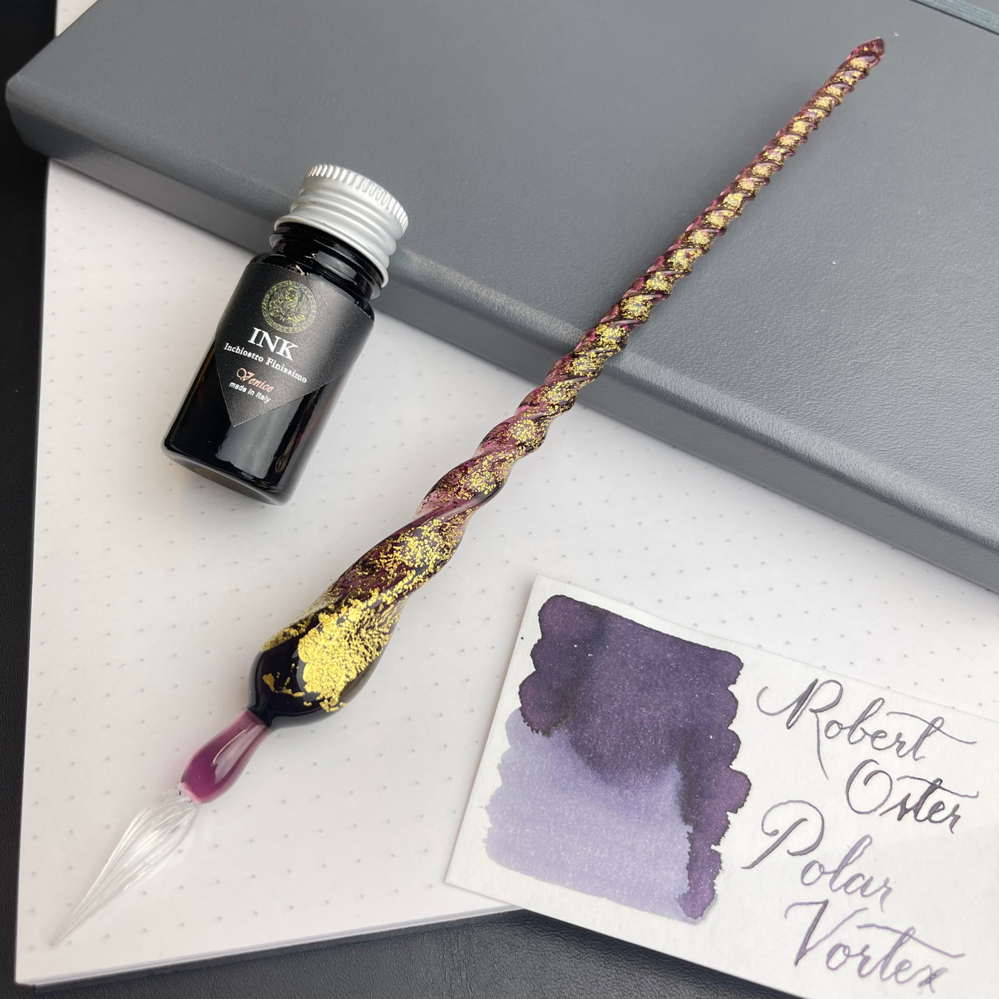 Murano Glass Dip Pen with Gold Leaf - Amethyst