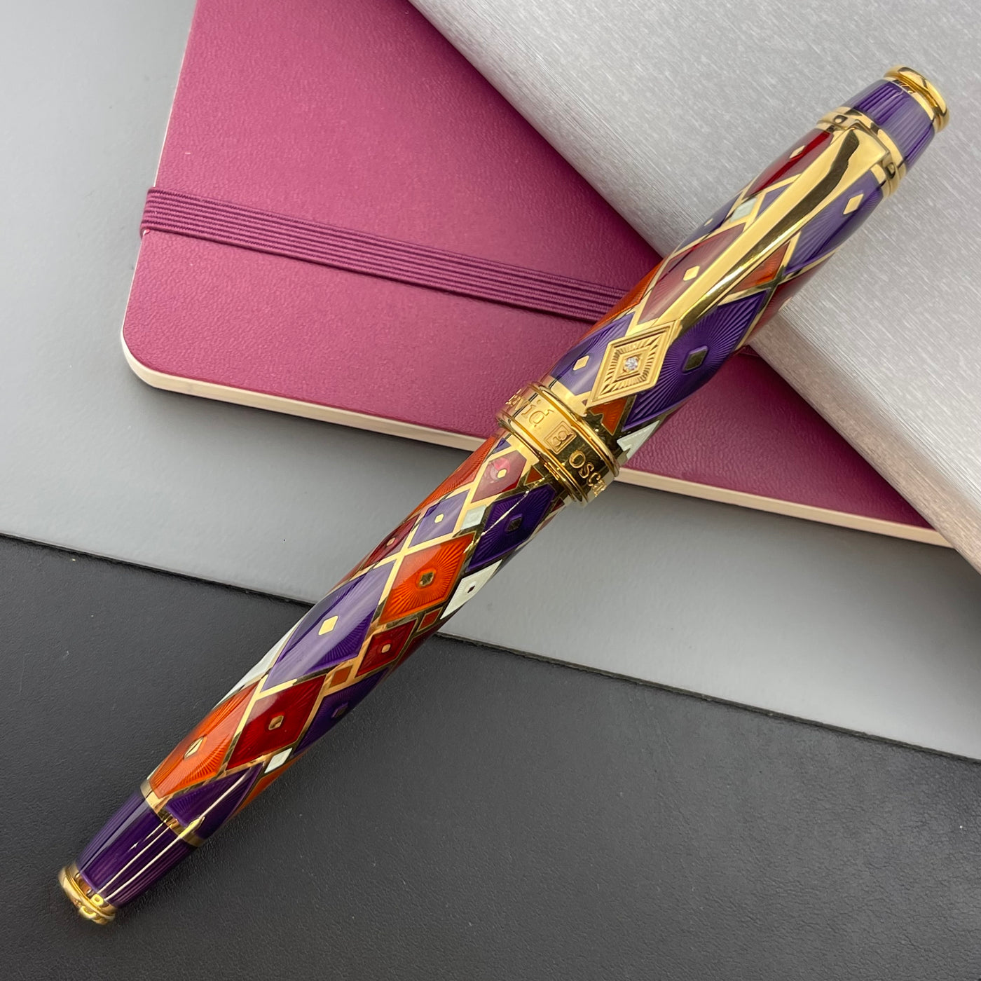 David Oscarson Harlequin Fountain Pen - Purple & Orange (Limited Edition) | Atlas Stationers.