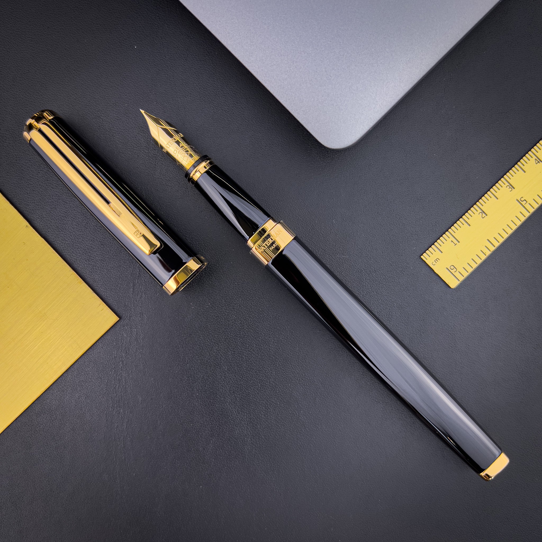 Waterman Exception Slim Fountain Pen - Black w/ Gold Trim – Atlas
