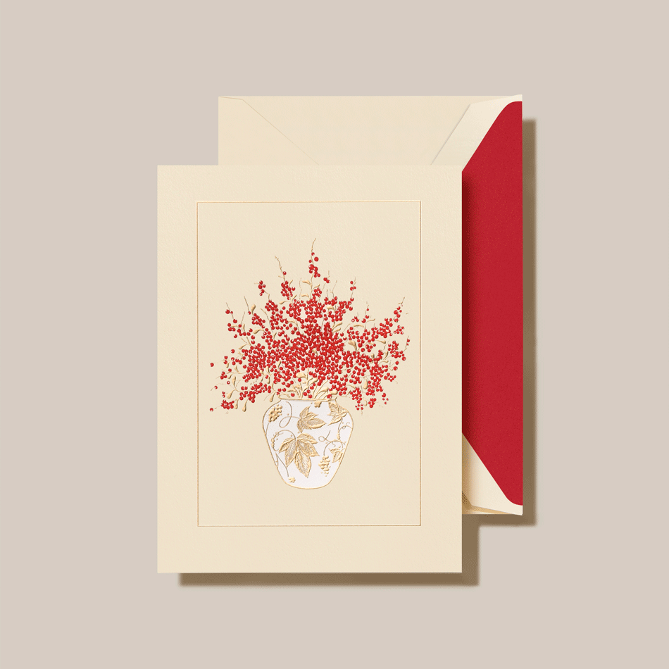 Crane Boxed Holiday Cards - Pepperberry in Vase | Atlas Stationers.
