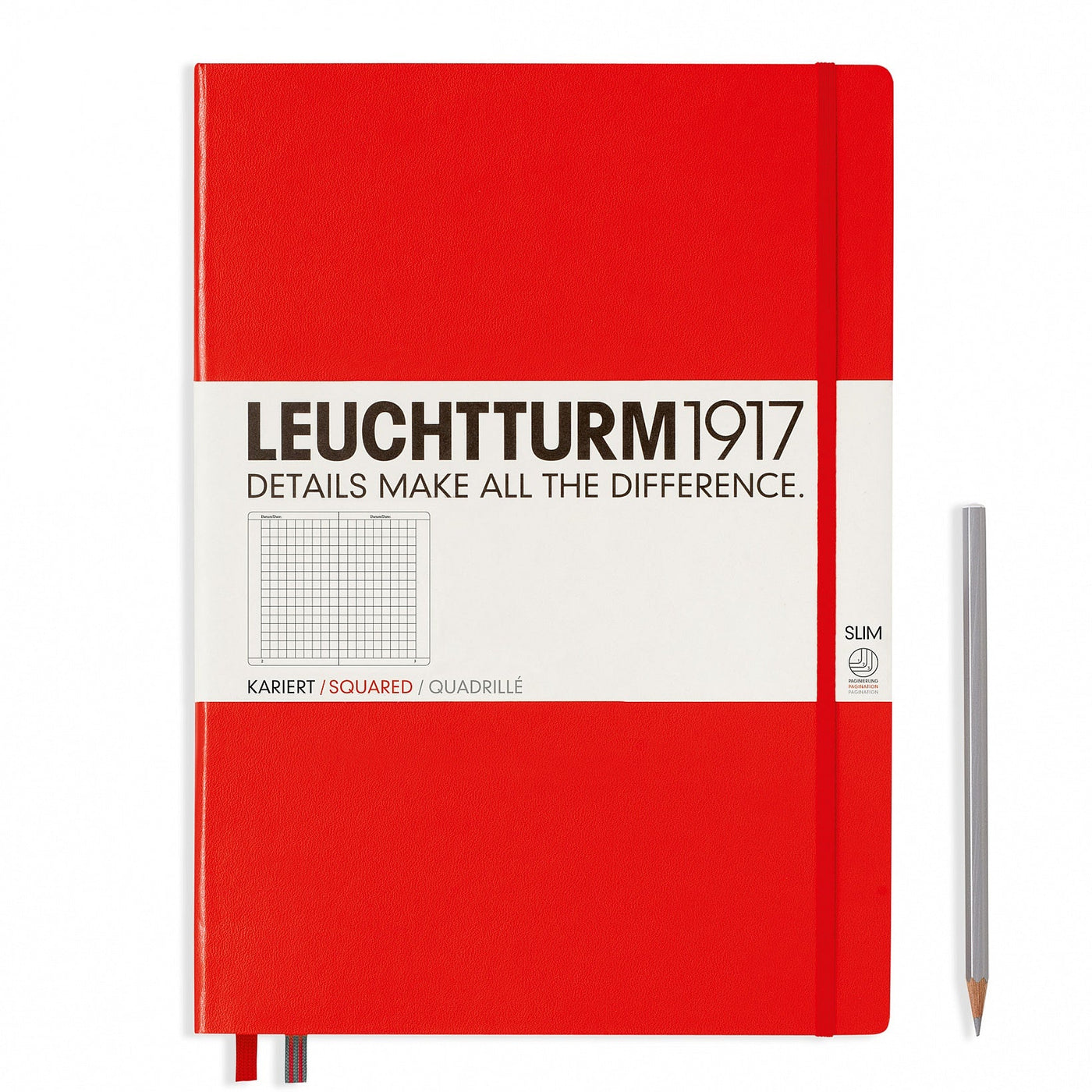 Leuchtturm A4+ Master Slim Hardcover Notebook - Red - Squared | Atlas Stationers.
