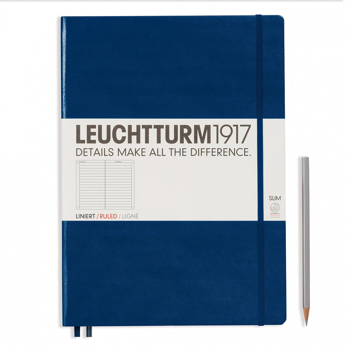 Leuchtturm A4+ Master Slim Hardcover Notebook - Navy - Ruled | Atlas Stationers.