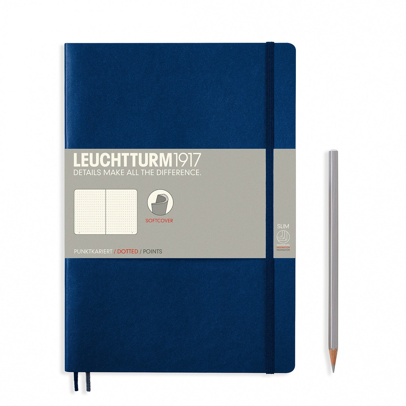 Leuchtturm Navy, Medium, Dotted Ruled Notebook, Softcover, 121 Numbered Pages | Atlas Stationers.