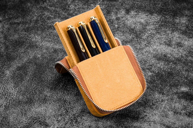 Galen Leather Zippered Magnum Opus 3 Slot Pen Case