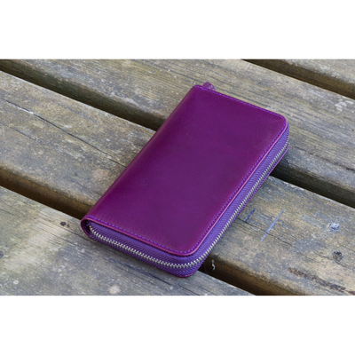 Galen Leather 3 Pen Zipper Case - Purple | Atlas Stationers.