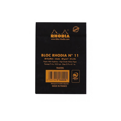 Rhodia Staplebound Notepad - Lined 80 sheets - 3 x 4 - Black cover | Atlas Stationers.