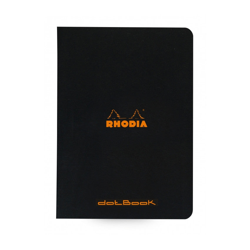 Rhodia Slim Staplebound Notebook - Dot grid 48 sheets - 6 x 8 1/4 - Black cover | Atlas Stationers.