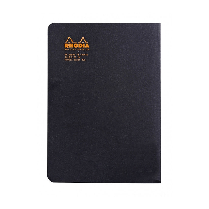 Rhodia Slim Staplebound Notebook - Lined 48 sheets - 6 x 8 1/4 - Black cover | Atlas Stationers.