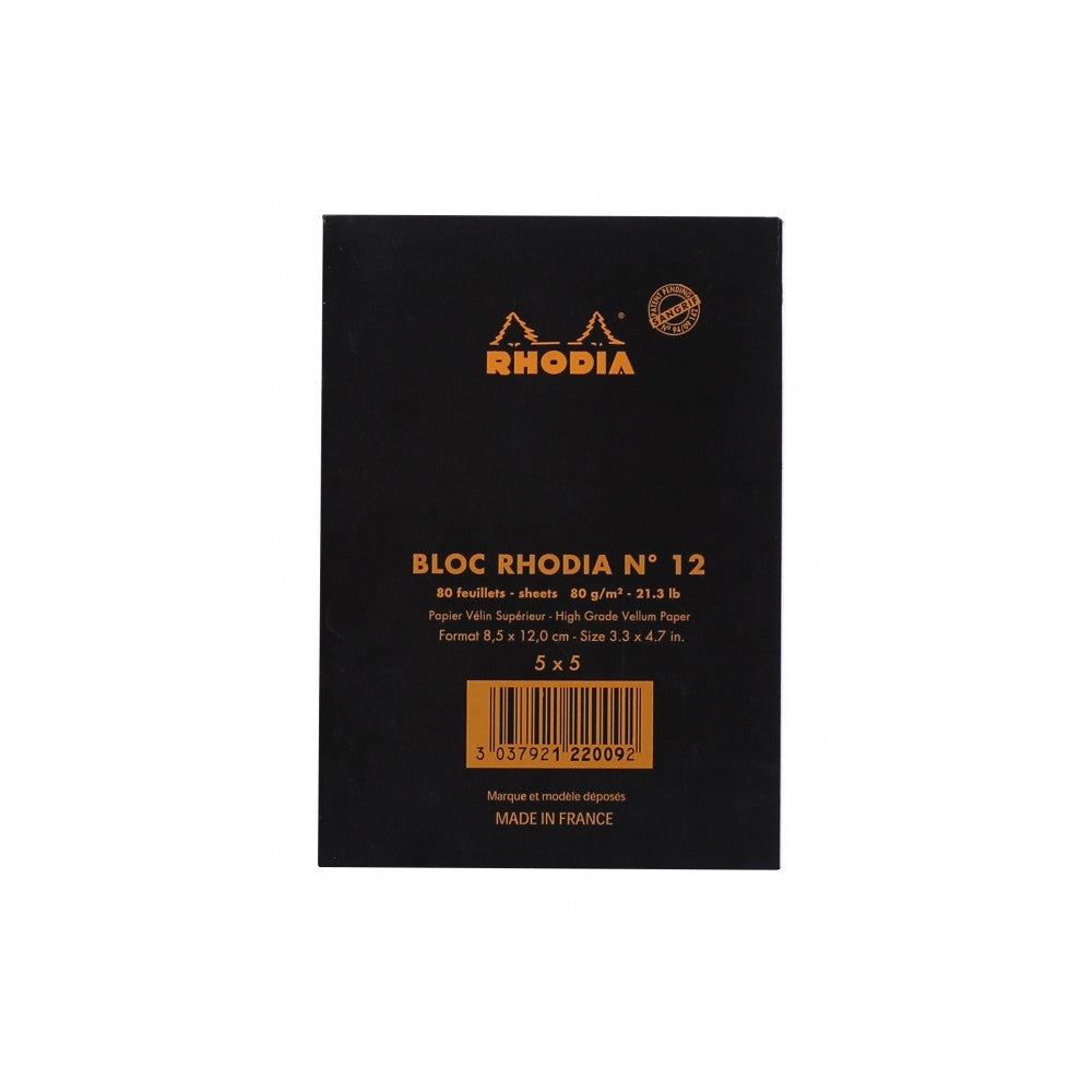 Rhodia Staplebound Notepad - Graph 80 sheets - 3 3/8 x 4 3/4 - Black cover | Atlas Stationers.