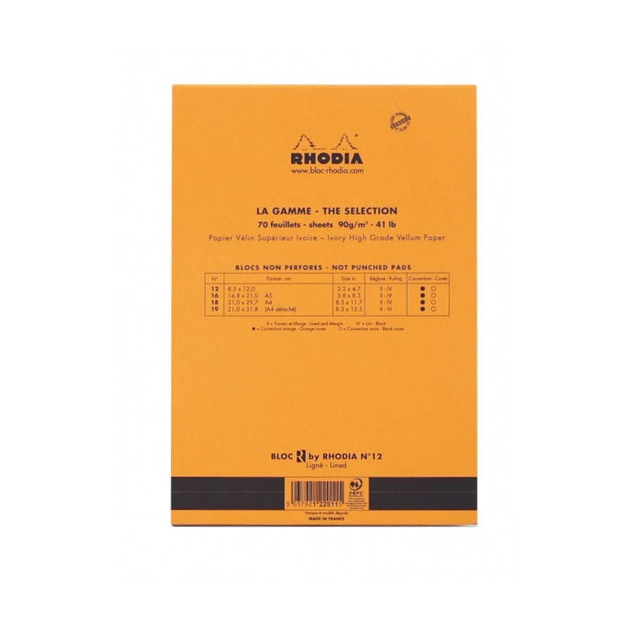 Rhodia "R" Premium Stapled Notepad - Lined 70 sheets - 3 3/8 x 4 3/4 - Orange cover | Atlas Stationers.