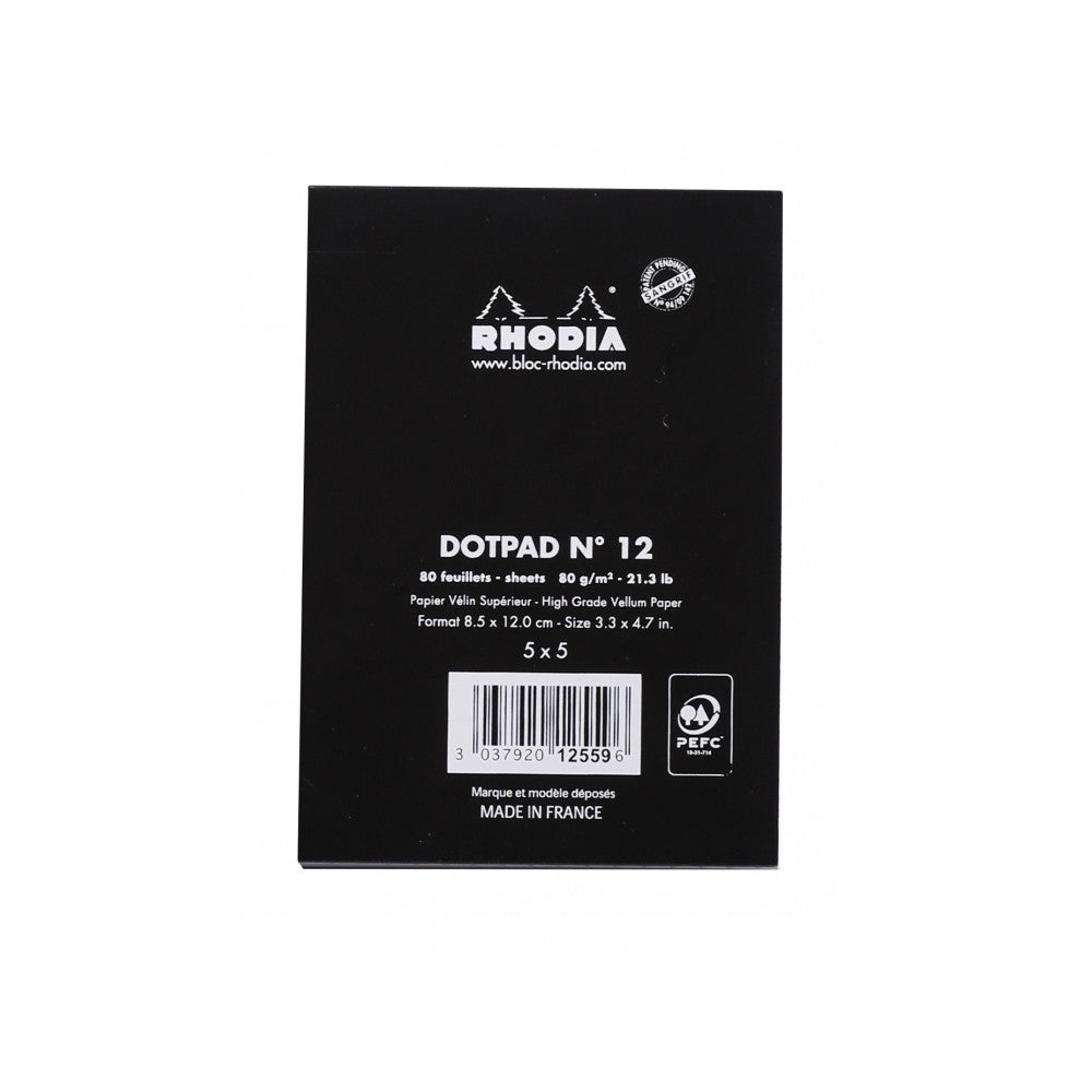Rhodia Staplebound Notepad - Dot grid 80 sheets - 3 3/8 x 4 3/4 - Black cover | Atlas Stationers.