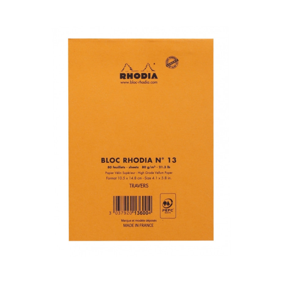 Rhodia Staplebound Notepad - Lined 80 sheets - 4 x 6 - Orange cover | Atlas Stationers.